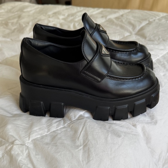 Prada Women's Brushed Leather Monolith Loafers - Black - Picture 5 of 5